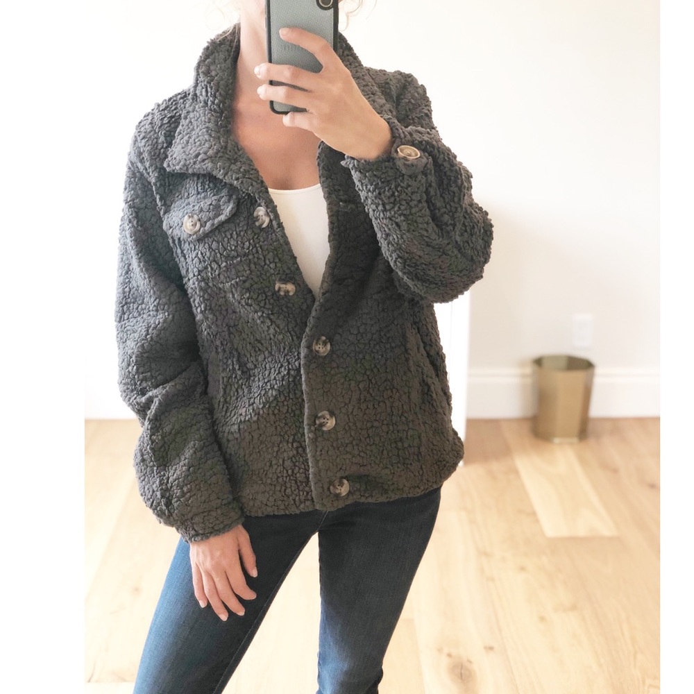 🟡SALE! ZURICH Gray Button Down Sherpa Jacket - Picture 2 of 6